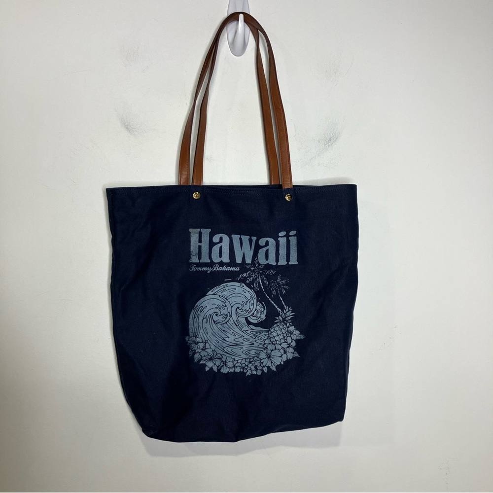 Tommy Bahama Hawaii tote bag navy blue‎ white waves tropical shoulder bag canvas